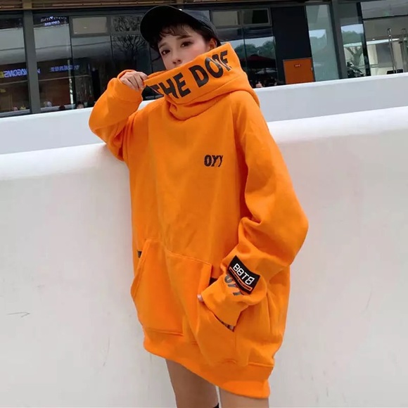 Hoodie orange loose mens streetwear hip hop fashion print